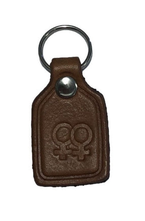 Lesbian Symbol Hand Made Leather Keyring - Vintage Stamped Leather, Handmade