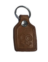 Lesbian Symbol Hand Made Leather Keyring - Vintage Stamped Leather, Handmade