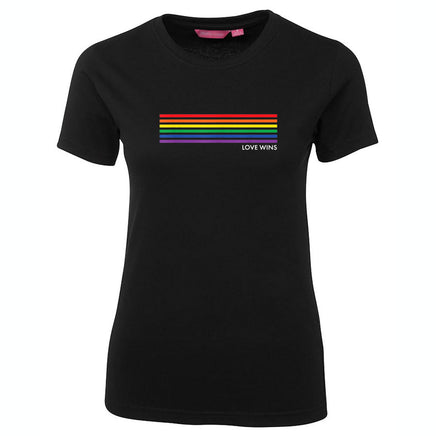Rainbow Stripes Love Wins Femme Fit T-Shirt (Black)