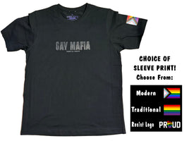 Gay Mafia "Hidden" Logo with Rainbow Sleeve Print T-Shirt (Black)