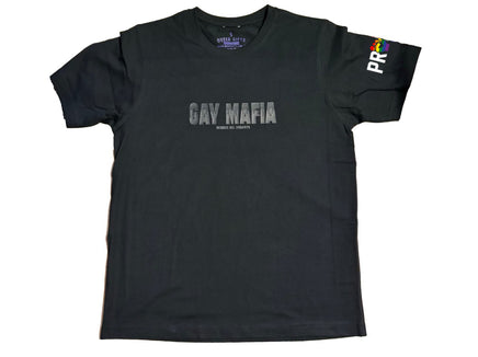 Gay Mafia "Hidden" Logo with Rainbow Sleeve Print T-Shirt (Black) - Resist Logo Sleeve Print