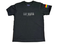 Gay Mafia "Hidden" Logo with Rainbow Sleeve Print T-Shirt (Black) - Traditional Pride Flag Sleeve