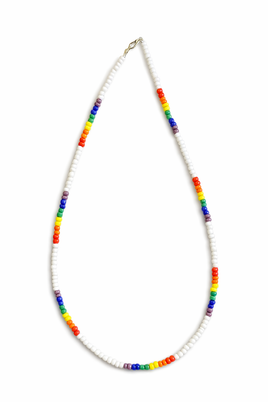 Rainbow & White Bead Necklace - Hand Made in Australia