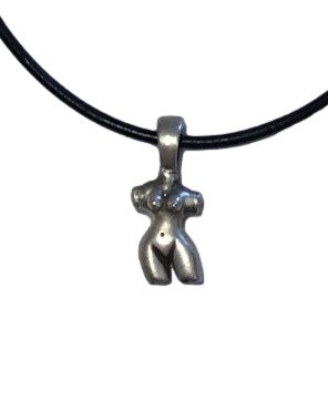 Femme Form Pendant on Leather Necklace - Close-up of Front of Body