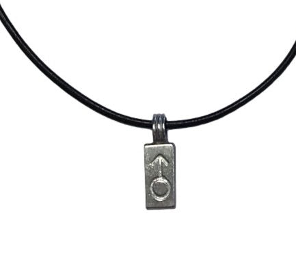 Male Symbol Pendant on Leather Necklace - Close-up of Pendant