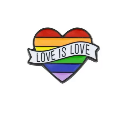 Love is Love Rainbow Flag Heart Enamel Badge