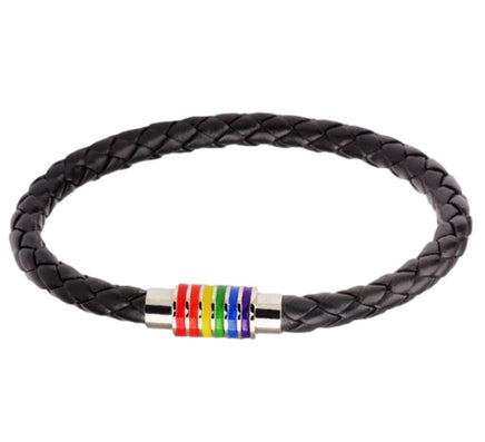 Woven Vinyl & Rainbow Bead Magnetic Bracelet