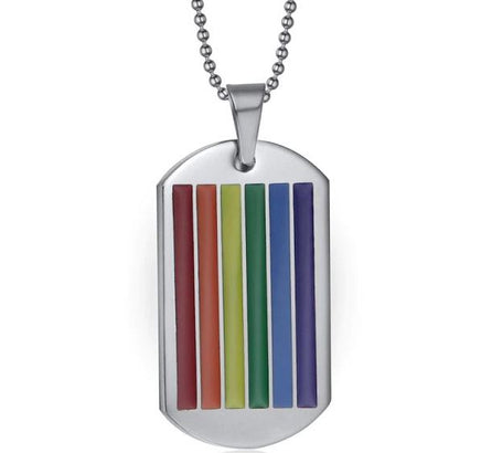 Traditional Rainbow Flag Stainless Steel Dog Tag Pendant & Chain