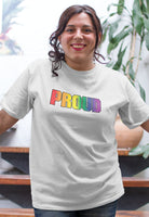 Proud (Rainbow Colours) T-Shirt - Mockup Shown When Worn