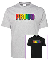 Proud (Rainbow Colours) T-Shirt (Snow Grey or Black)