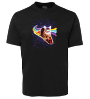 Rainbow Kitty Riding a Taco Thru Space T-Shirt (Black)