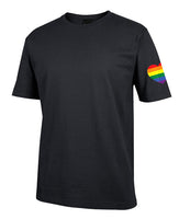 Rainbow Flag Heart on Sleeve T-Shirt (Black Tee)