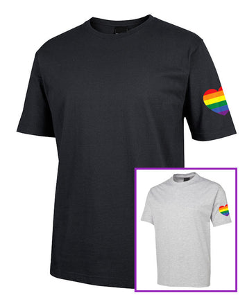 Rainbow Flag Heart on Sleeve T-Shirt (Colour Options)
