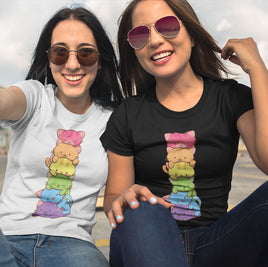 Rainbow Kitty Stack T-Shirt (Shown When Worn)