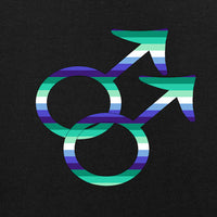 Gay Pride Symbol - Double Mars Symbol in Pride Flag Colours (Black)