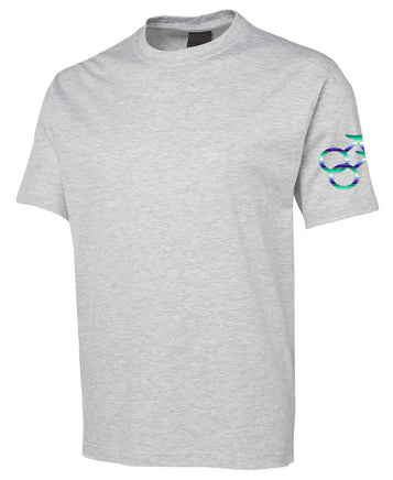 Gay Symbol Sleeve Print in Gay Flag Colours T-Shirt (Snow Grey)