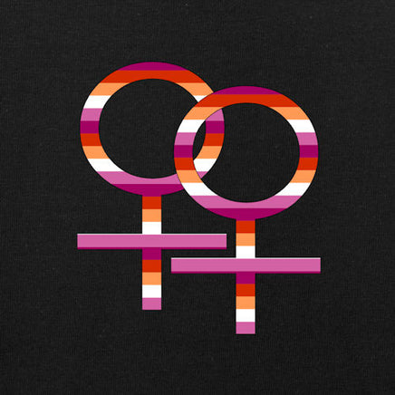 Close Up Double Venus Symbol in Lesbian Pride Flag Colours (Black)