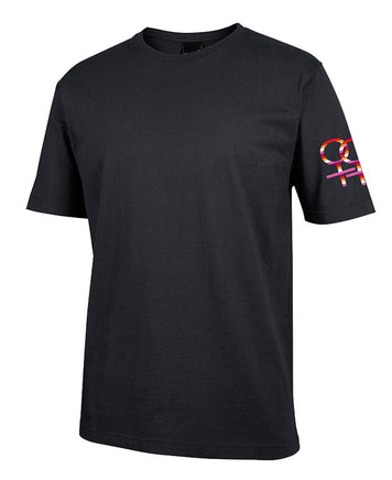 Lesbian Symbol Sleeve Print in Lesbian Flag Colours T-Shirt (Black)