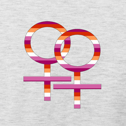 Close Up Double Venus Symbol in Lesbian Pride Flag Colours (Snow Grey)