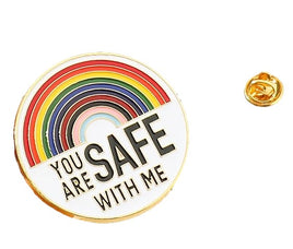 You Are Safe With Me Modern Rainbow Pride Flag Enamel Badge